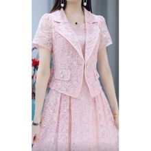 粉色高贵连衣裙女夏季2024新款显瘦正式场合刺绣镂空假两件套裙子