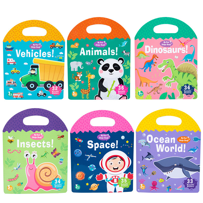 Children's Early Education Portable Quiet Jelly Sticker Book Kindergarten Enlightenment Educational Cognition Paste Book Flat Puzzle