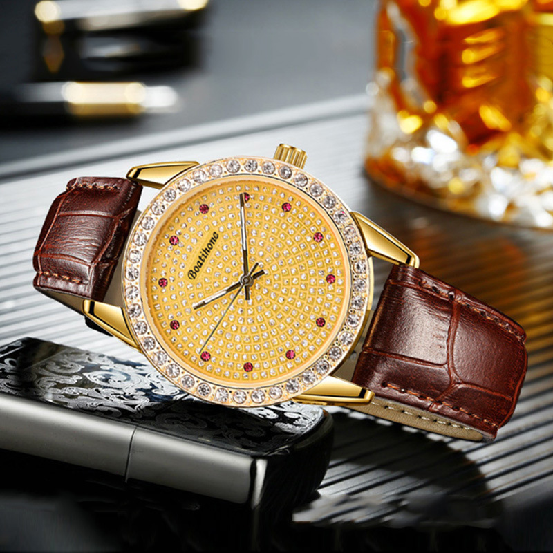 瑞士品牌宝航名表现货礼品石英手表批发镶钻满天星时尚手表男皮带