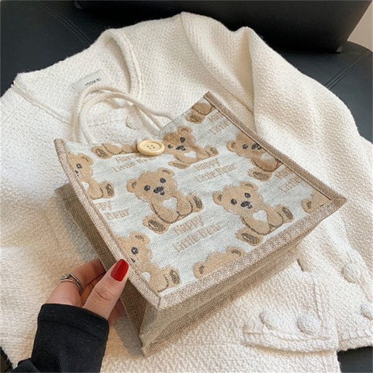 Bear Linen Handbag Women's Outing Handbag 2021 Internet Celebrity Ins Japanese Style Small Shoulder Bag Student Shoulder Bag Fashion