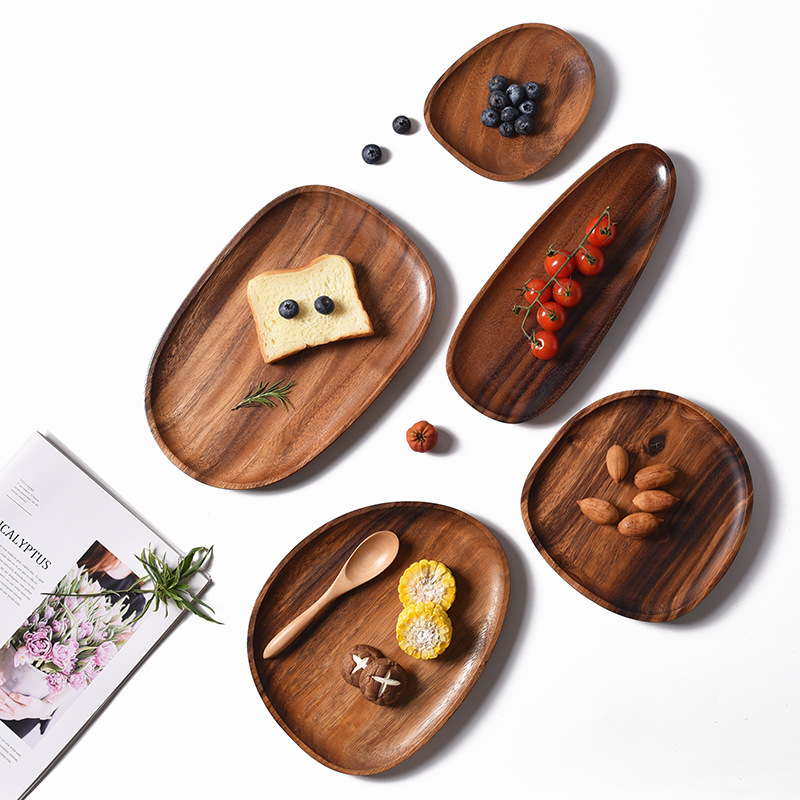 Acacia Mangium Shaped Dinner Plate Small Plate British Style Wooden Tray Dessert Tray Creative Plate Cold Dish Tableware Wholesale