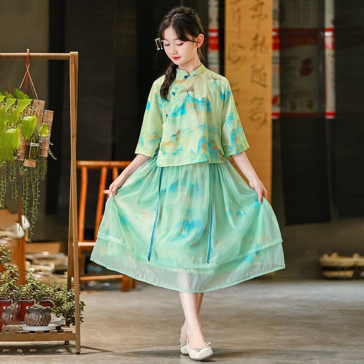 国风儿童春秋公主裙古风大童套装裙子女童汉服连衣裙夏装2024新款