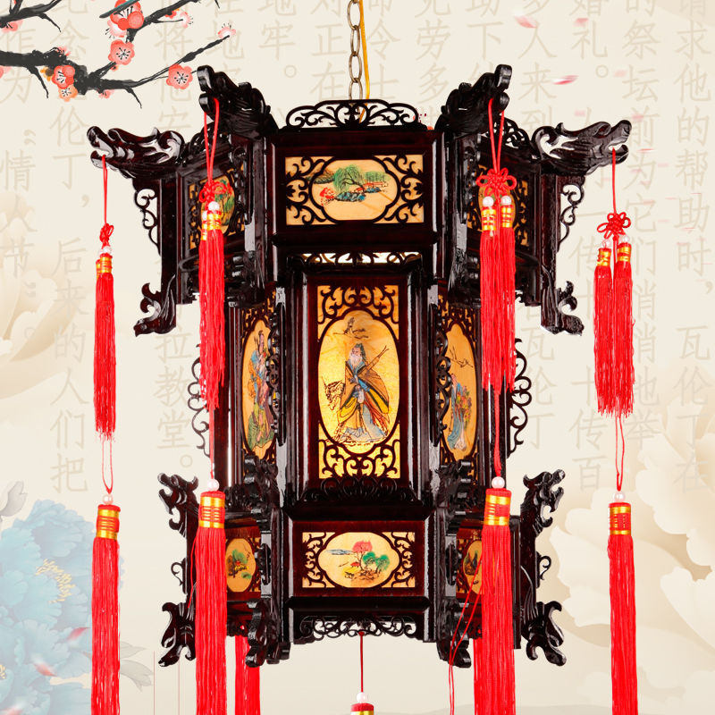 仿古宫灯中式户外吊灯大红羊皮结婚乔迁广告阳台过年旋转灯笼挂饰