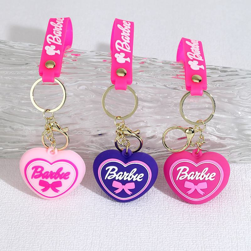 Cartoon Barbie Doll Keychain Pendant Cute Heart Shape Flashing Light Silica Gel Doll Bag Car Small Ornaments Gift
