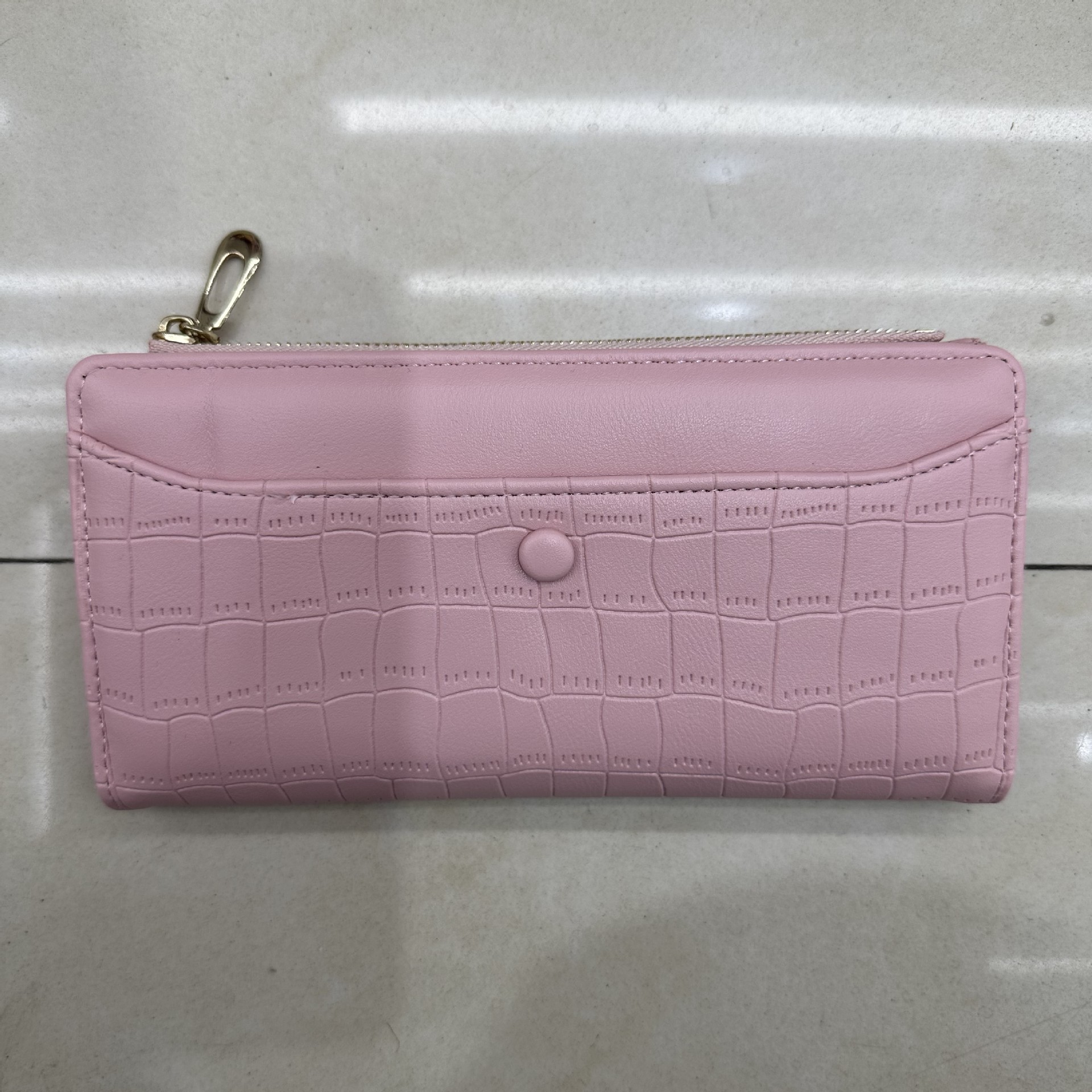 Cross-Border Wholesale in Stock High-Grade Stone Pattern Multi-Functional Long Two-Fold with Side Pull Women's Polyurethane Wallet