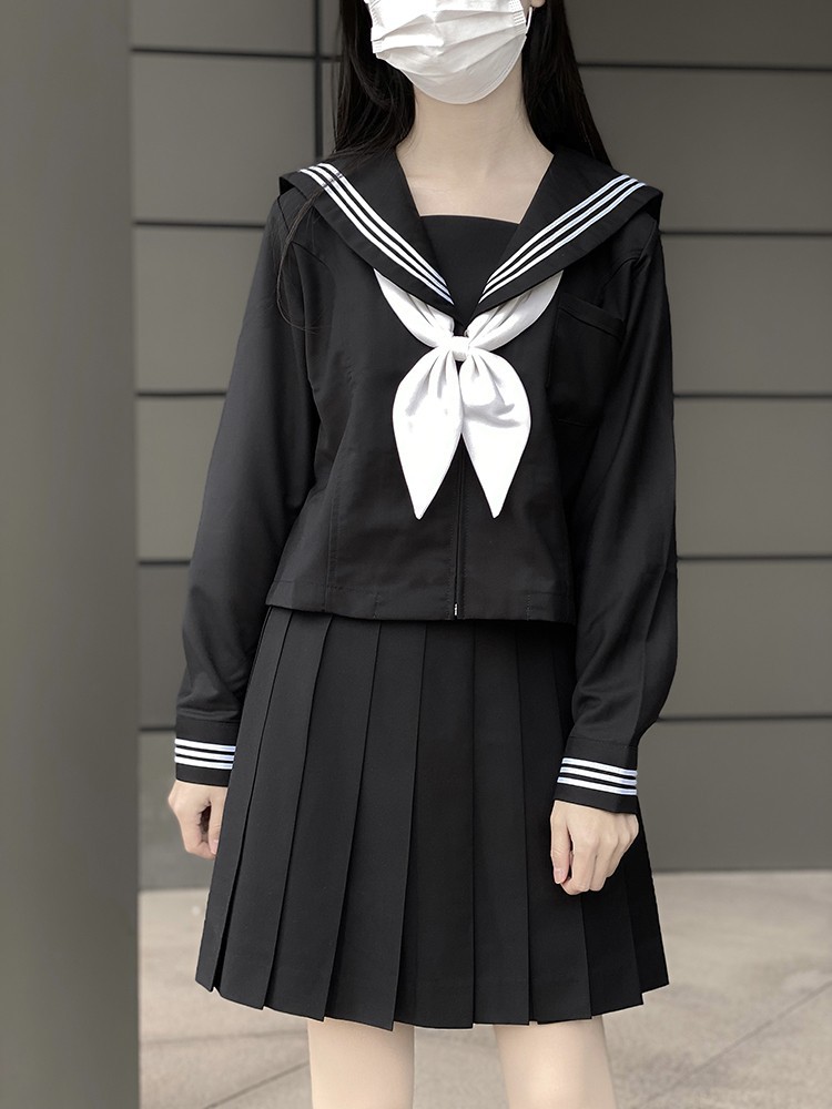 黑三本正统jk制服基础款长裙海军学院风校供中间水手服春秋套装