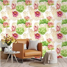 玫瑰pvc墙纸壁画植物花卉自粘装饰贴纸荷花壁纸背胶墙贴跨境批发