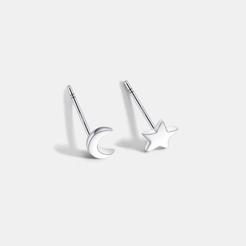 S999 Pure Silver Pierced-Ear-Caring Ear Studs Women's Sterling Silver Compact Mini Double-Headed Ear Bar Ear Bone Stud Simple Ear Pin Earrings