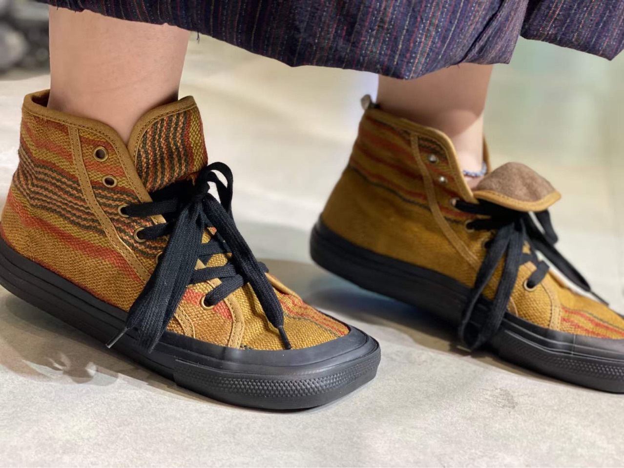 自留推荐 色织麻料斜头帆布鞋高帮帆布鞋靴子