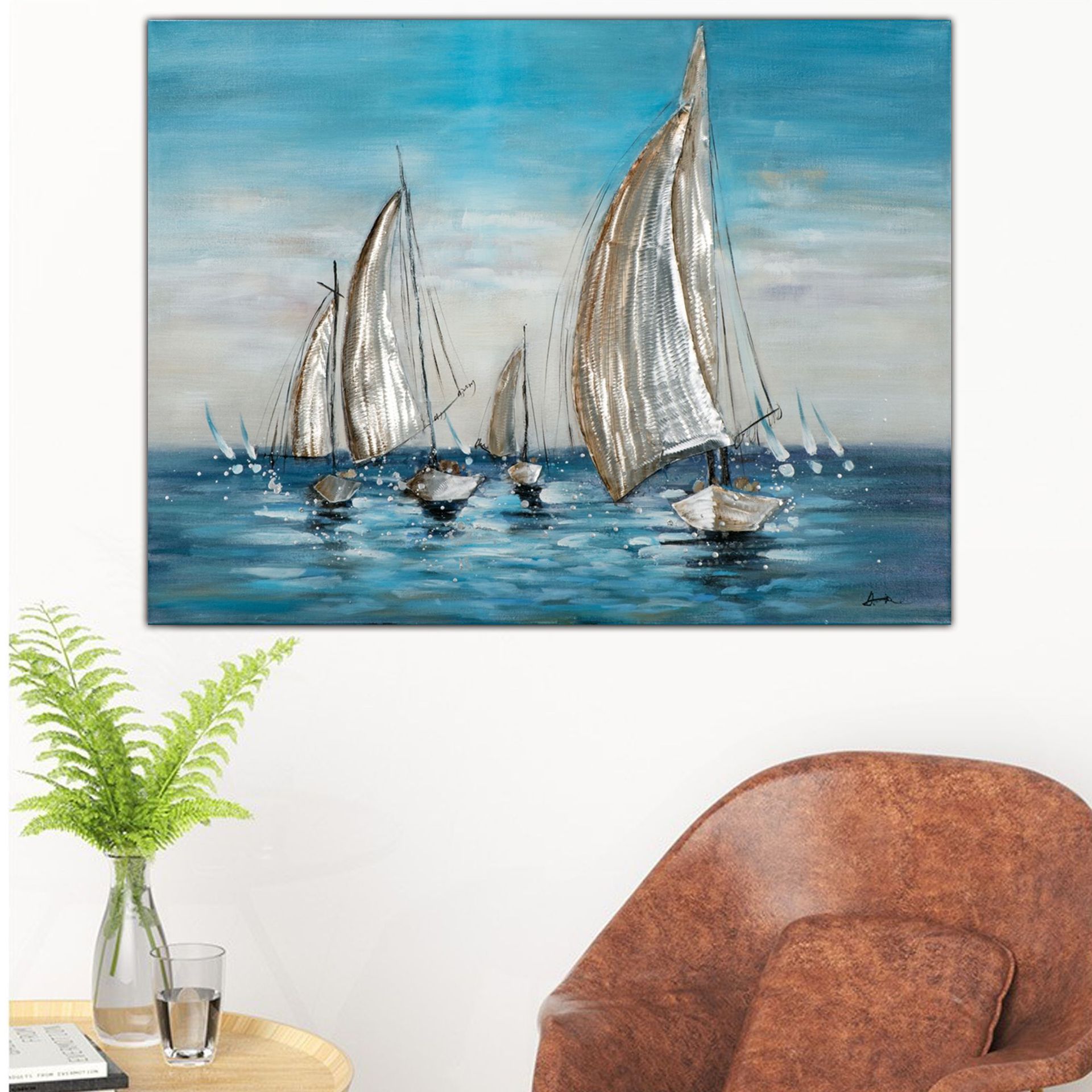 现代简约抽象帆船海景装饰油画 酒店家居装饰挂画 厂家定制油画