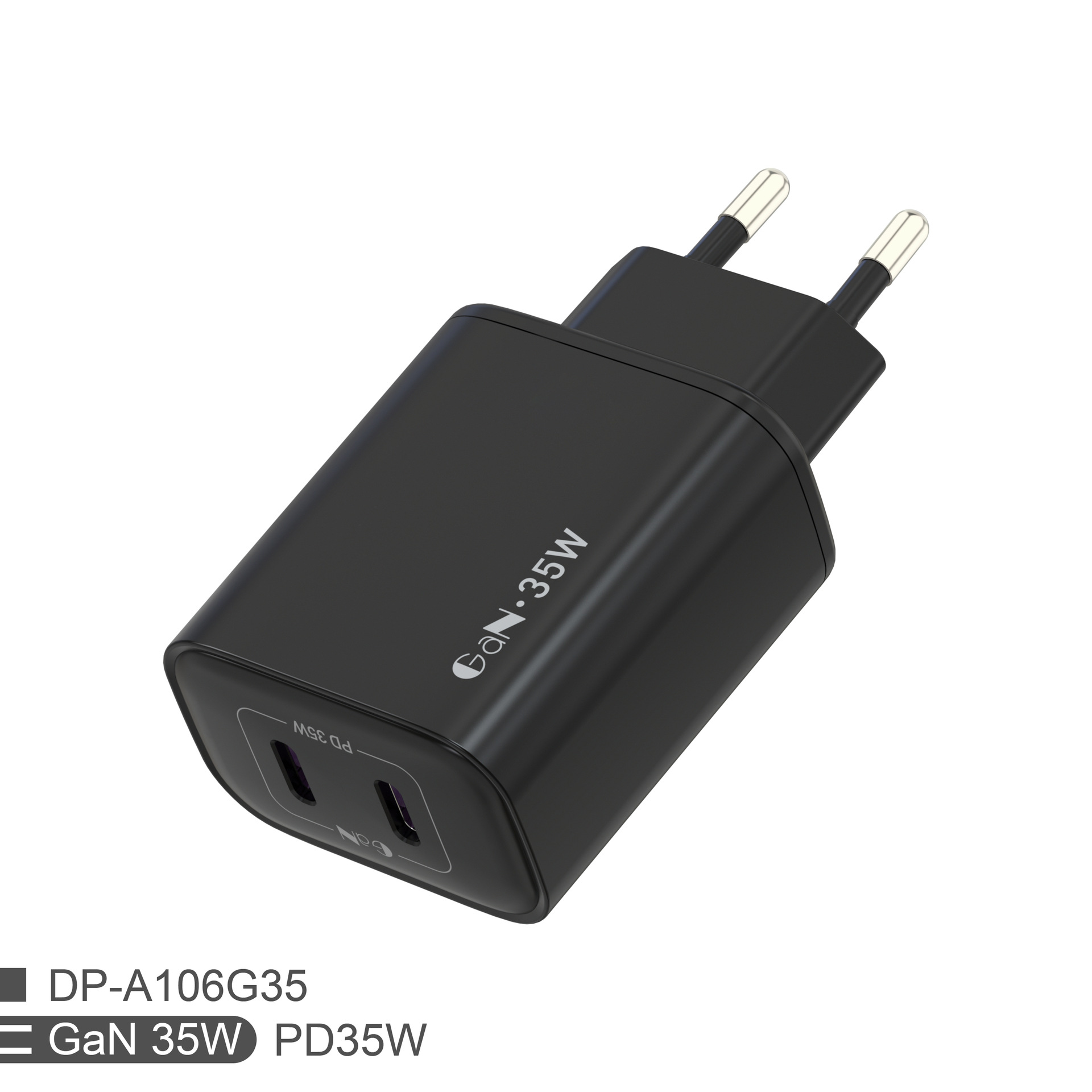 新款双pd充电器欧规氮化镓双口pd35w充电器 pd双口充电器双type-c