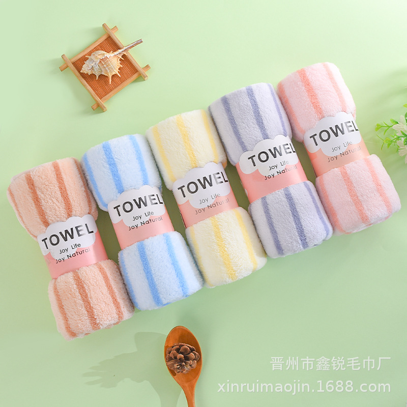 Factory in Stock Coral Fleece Towel Thickened Absorbent One Piece Dropshipping Striped Towel Five Pack Present Towel Wholesale