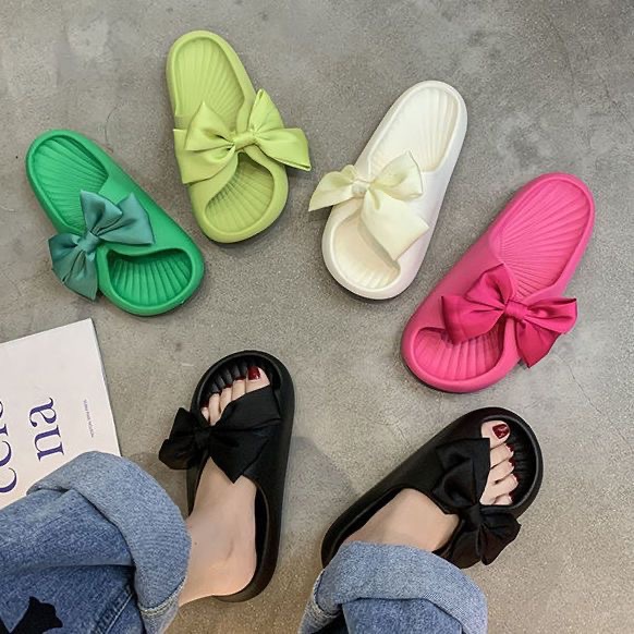 Bowknot Slippers for Women Summer Wear Ins Internet Celebrity Princess Style Girl Home Non-Slip Poop Feeling Super Soft Sandals