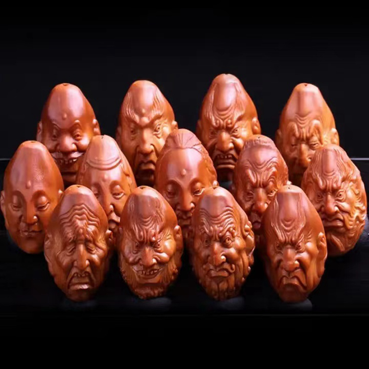 大号橄榄核雕刻十八罗汉手串文玩手编老油橄榄核脖挂手持念珠长串-阿