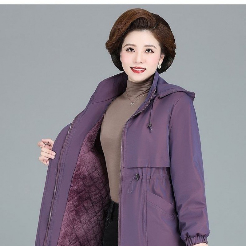 妈妈外套加绒加厚派克服中老年加肥加大秋冬中长款棉衣棉服棉袄女