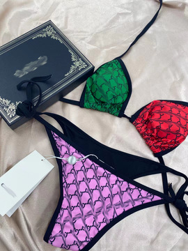 欧美designer比基尼一衣多色设计师款分体抽绳女泳衣跨境专供