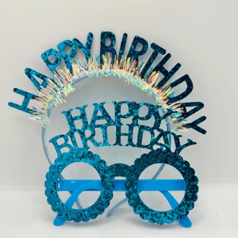 New Birthday Party Glitter Gold Silk English Letter Headband Glasses Set Party Decoration Supplies