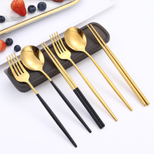 不锈钢餐具叉勺筷子三件套装葡萄牙学生餐具户外便携餐具印刷logo