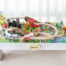 儿童110件木制轨道桌玩具小火车榉木套装早教拼装托马斯兼容轨道