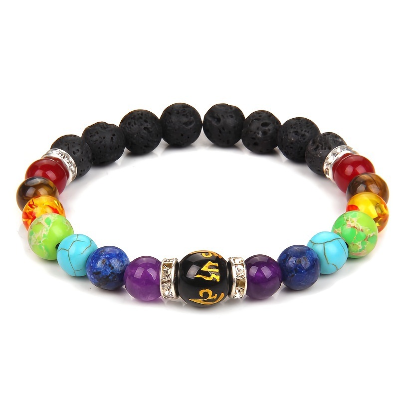 Wholesale Europe and America Cross Border Amazon Black and White Dragon Agate Handmade Beaded Colorful Six Words Mantra Bracelet