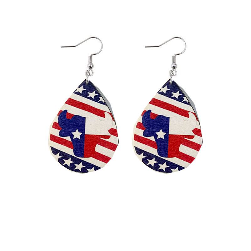Cross-Border Hot Sale American Independence Day Water Drop Earrings Eagle Maple Leaf SUNFLOWER Five-Pointed Star New Wooden Earrings