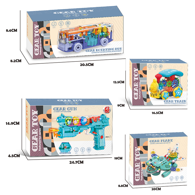 Children's Electric Universal Gear Transparent Train Colorful Light Music Aircraft Electric Transparent Gear Bus