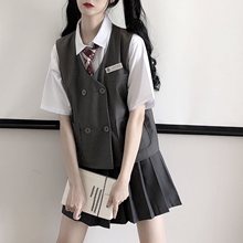 送领带夏套装女学生JK韩版学院风白衬衫背心马甲百褶短裙三件套潮