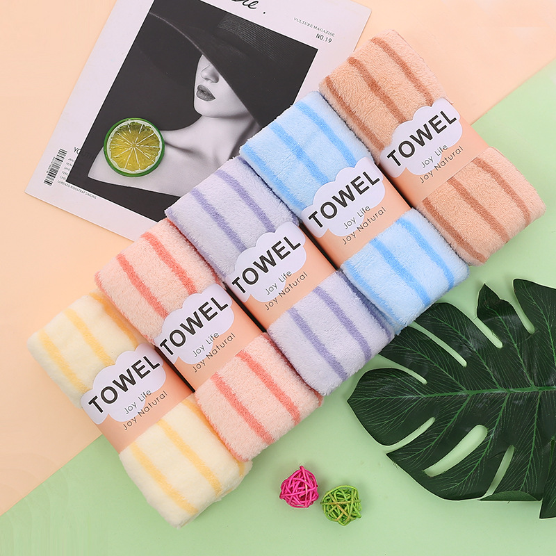 Spot Coral Fleece High Density Warp Knitted Towel Soft Absorbent Face Towel Color Stripes Cationic Towel Gift Wholesale