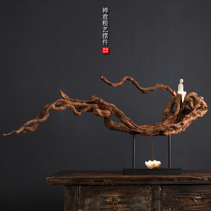 新中式根雕玄关摆件天然树根杜鹃根枯木雕茶室桌面禅意装饰艺术品