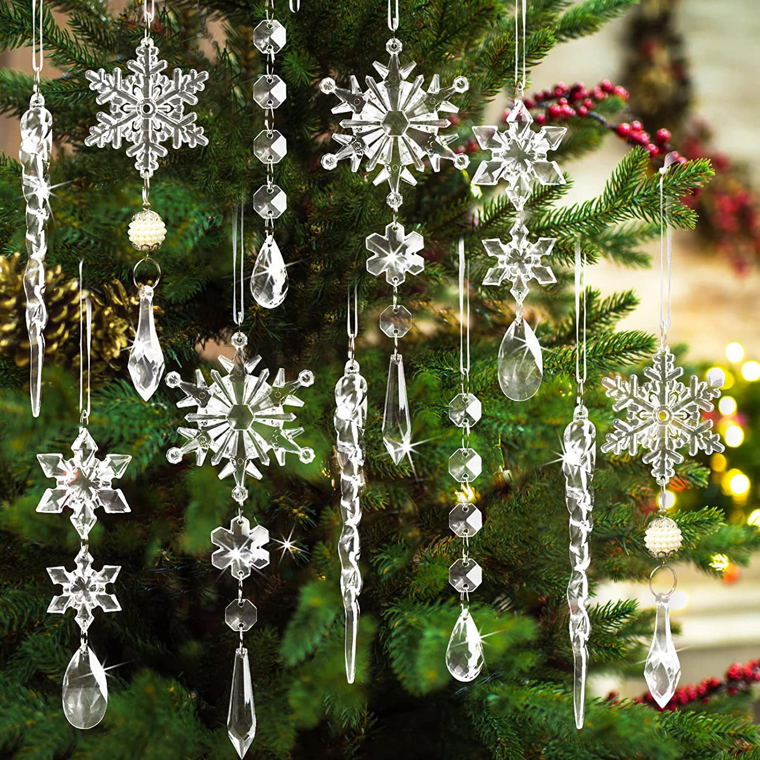 Haobei 2023 New Christmas Decoration Supplies Christmas Ice Bar Transparent Snowflake Icicles Acrylic Fake Ice Cone