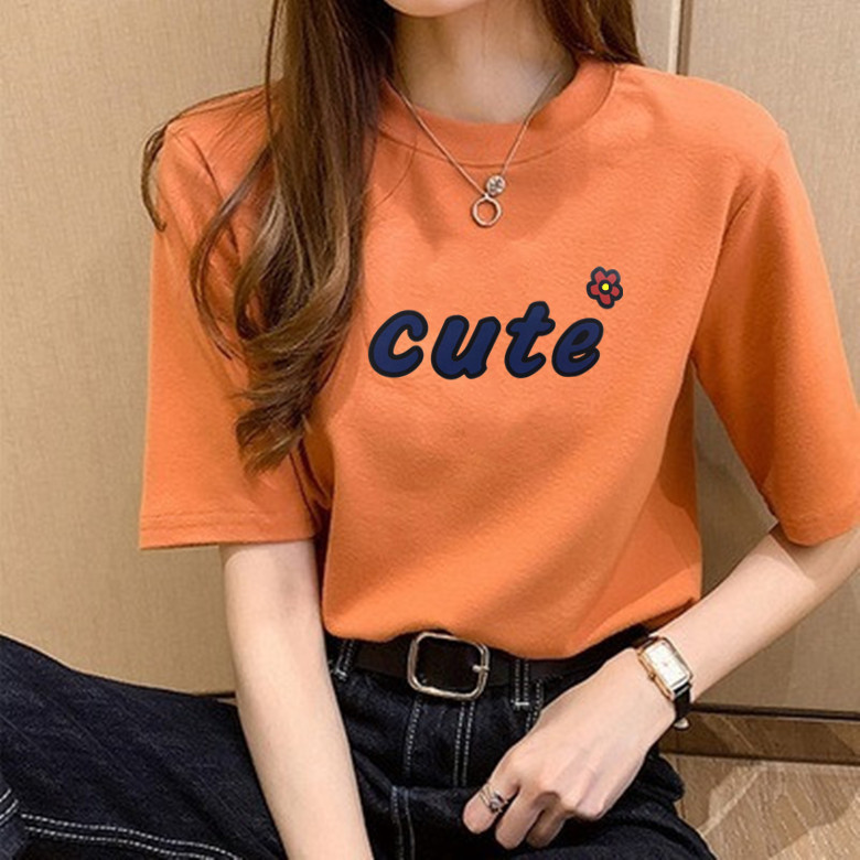 Short-Sleeved Women's Summer New Super Popular Chic Elegant All-Match Top Women's Letter Printed Avocado Green T-shirt Ins Fashion