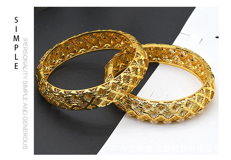 跨境迪拜新娘24k镀金新款镂空手镯尼日利亚女式金镯子现货批发