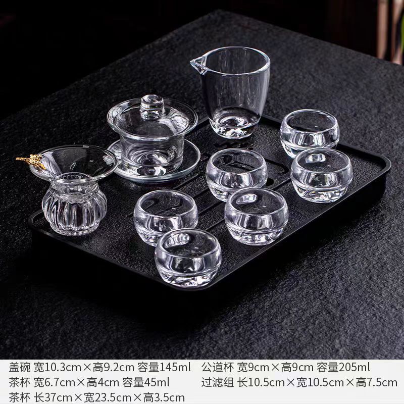水晶玻璃茶具套装防烫加厚高档三才盖碗功夫茶杯金山锋底-阿里巴巴