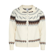 民族风图案提花V领开衫毛衣男士秋冬欧美美式合体修身针织衫外套