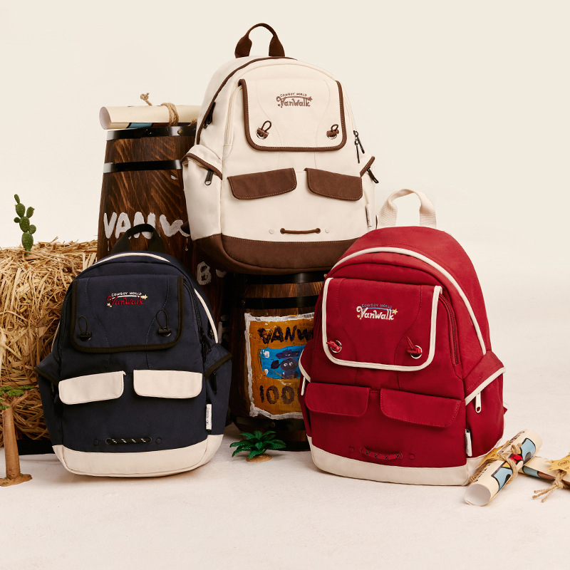 vanwalk牛仔系列 高颜值小众书包简约百搭大学生高中女生双肩背包