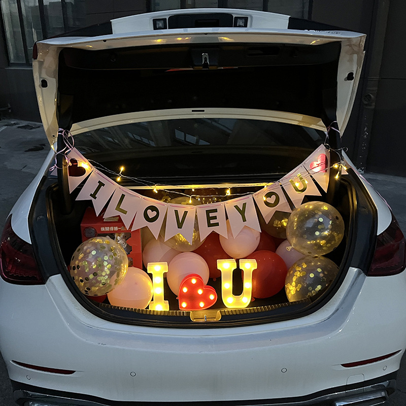 汽车后备箱惊喜布置男孩女孩生日表白求婚派对场景纪念日创意装饰