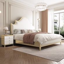 美式轻奢床奶油风实木双人床1.8米现代简约软包公主床婚床布艺床