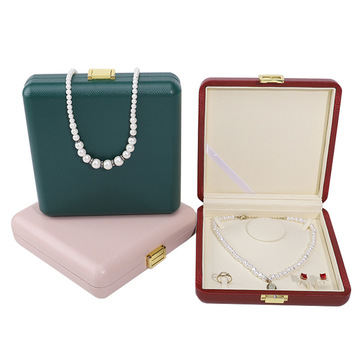圆角皮质三件套珍珠盒 项链首饰盒 珠宝盒子耳钉手镯母亲节礼物盒