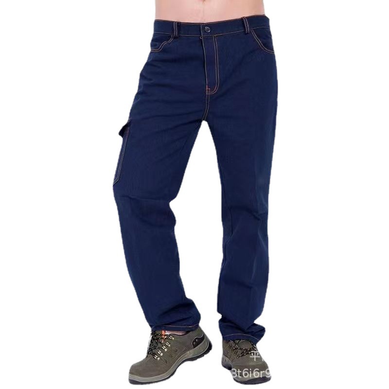 Thickened Cotton Anti-Scald and Wear-Resistant Denim Welding Work Pants Construction Site Overalls Men's Maintenance Labor Protection Loose Large Size