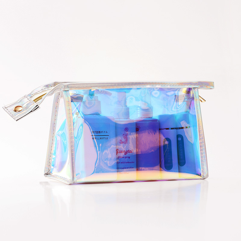 Transparent Laser Cosmetic Bag Women's Portable and Simple Waterproof Travel Colorful PVC Cosmetic Storage Bag Printed Logo