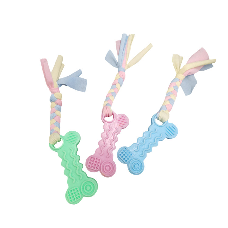 Pet Toy Tpr Candy Color Bends and Hitches Bite-Resistant Molar Dog Supplies Cotton Cloth Bone Toy Factory Wholesale