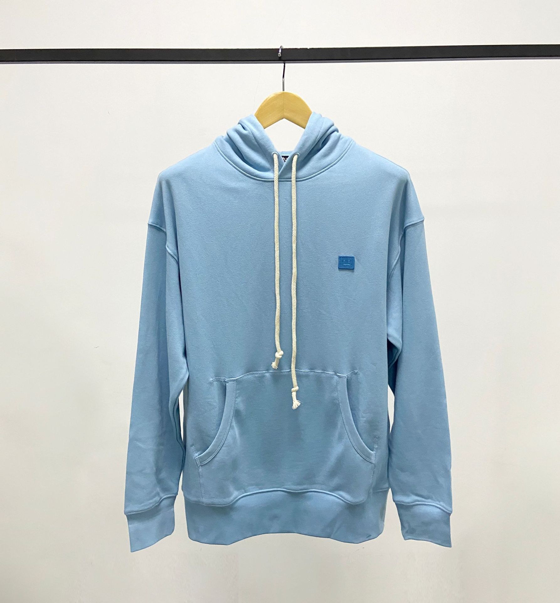 瑞典小众ac2021秋冬新款蓝色抽绳笑脸标宽松长袖连帽卫衣男女潮