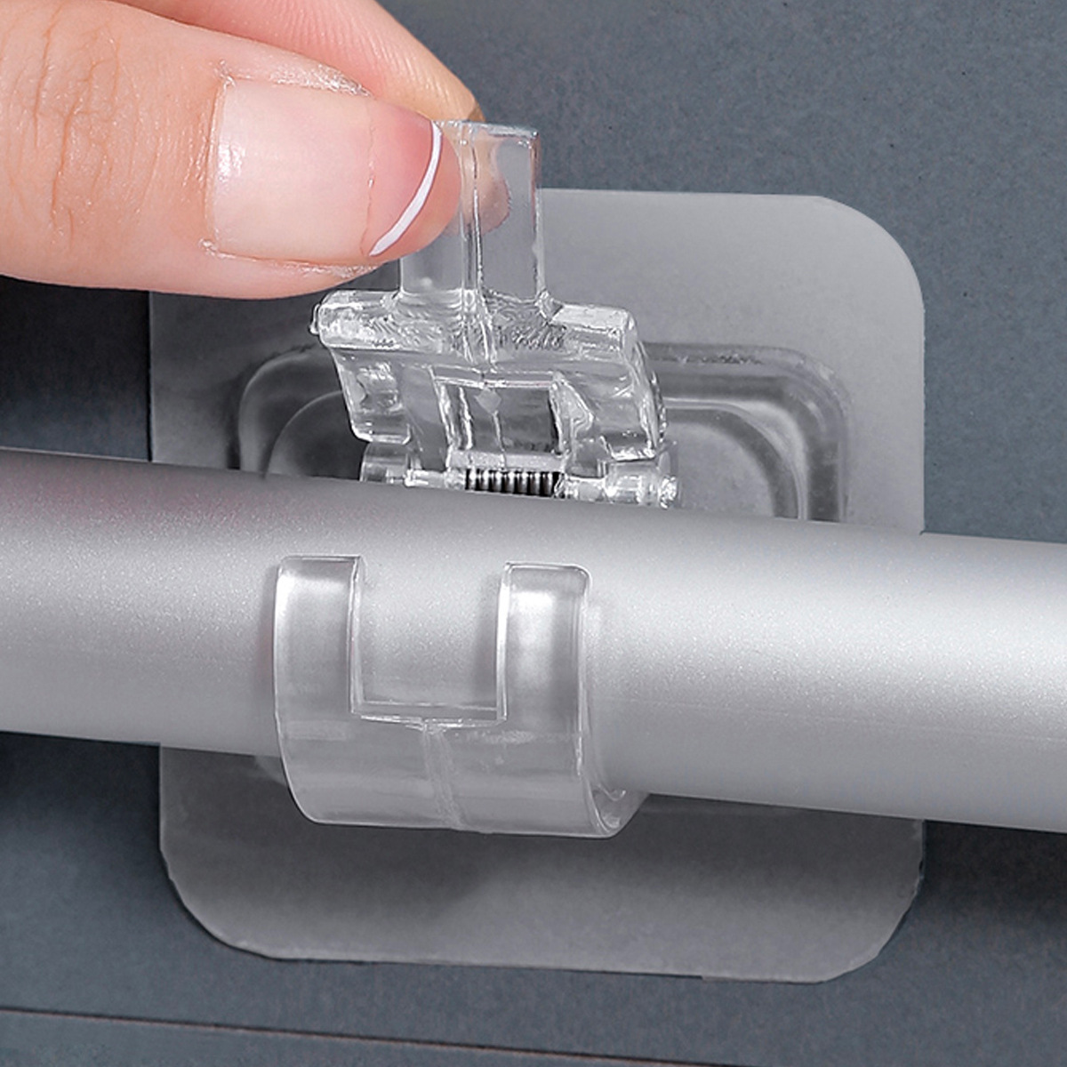 浴帘杆挂钩窗帘杆夹固定器免打孔粘贴式支架夹子横杆门帘伸缩杆钩