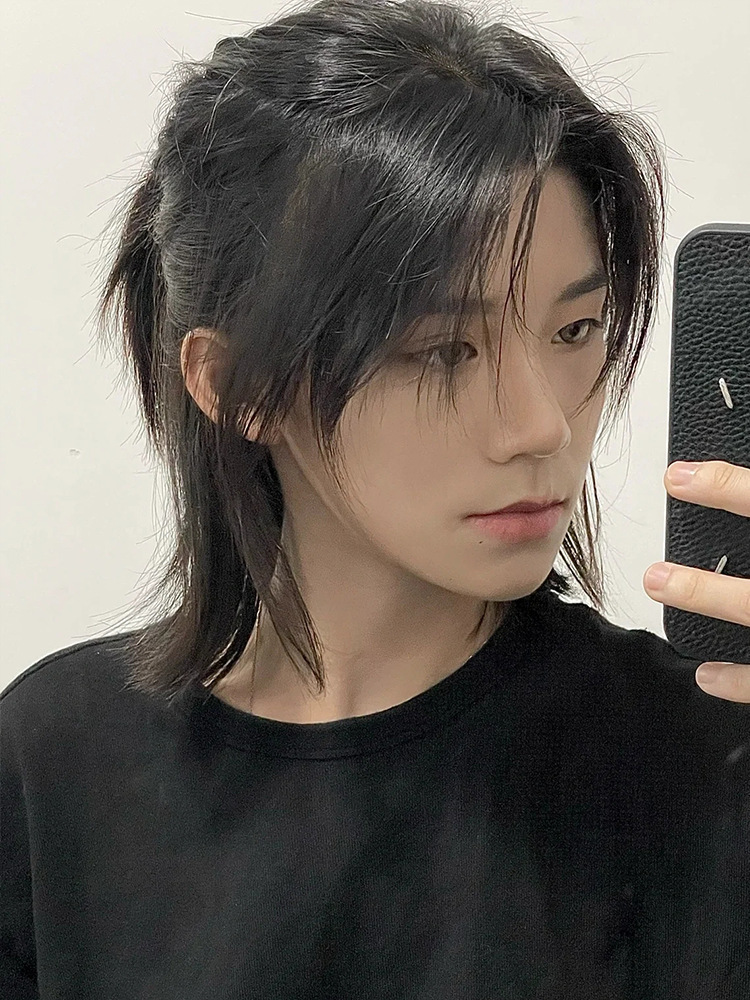 狼尾假发男长发日系男生鲻鱼头半扎中分武士头短发男士全头套式跨