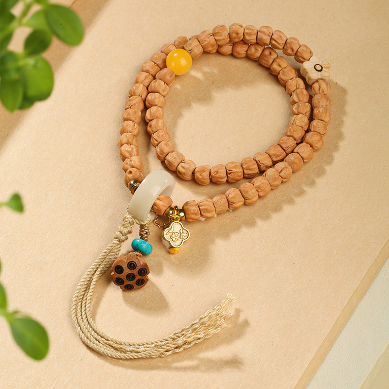 Hot Zhenbaixiang Seed Bracelet White Jade Bodhi Root Bracelet Hand-Held Women's Double Circle Buddha Beads Crafts Flexible Ring Accessories Beads Men