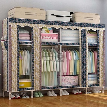 lz衣柜简易布衣柜钢管加粗加固单双号组装衣橱收纳架布柜子衣