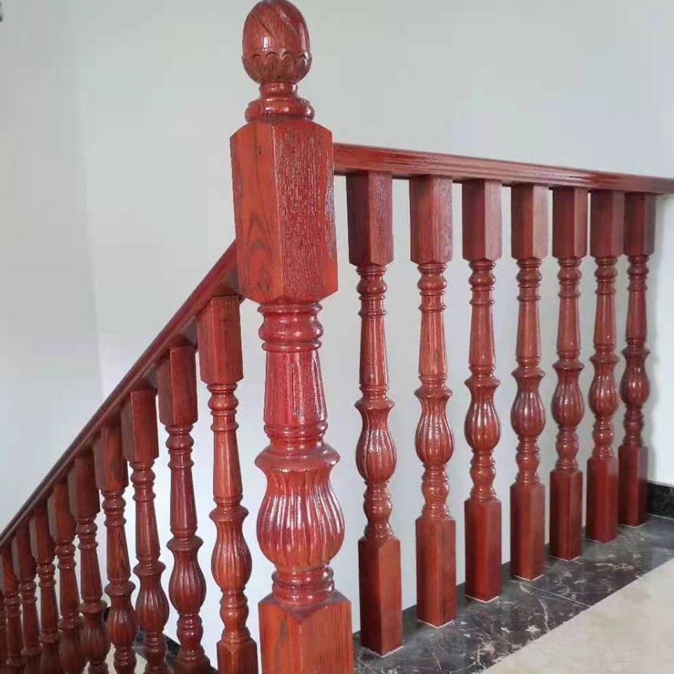 实木楼梯立柱护栏栏杆扶手弯头大小柱子烤漆榉木红橡沙比利水曲柳