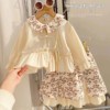 New products girl Chinese style Pastoral wind Broken flowers Baby unlined upper garment Cake Short skirt Two piece set 2023 Small fresh spring