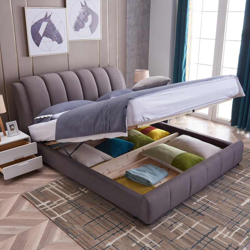 欧式布艺双人床布艺床高背矮床免洗多功能小户型结婚加宽样品间