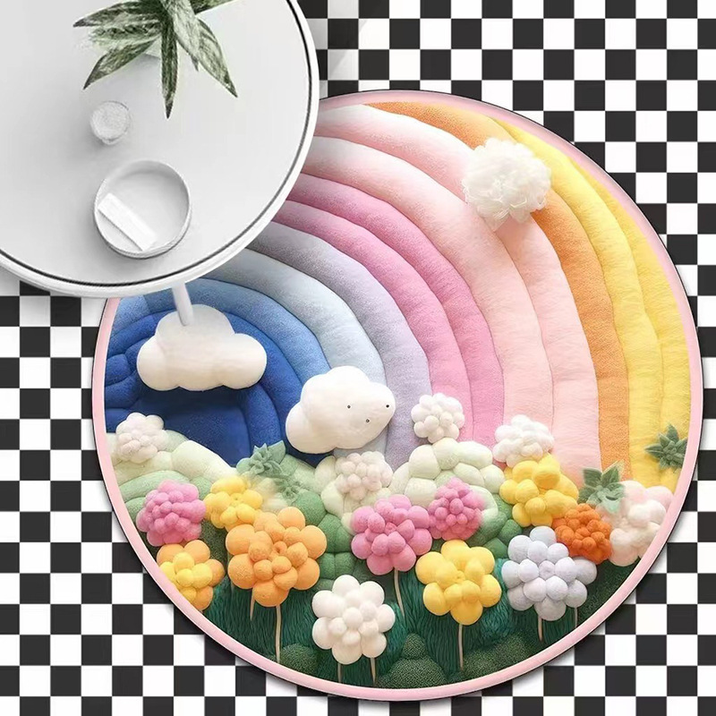 household 3d three-dimensional cloud round carpet rainbow girly heart decoration carpet dresser front printing carpet